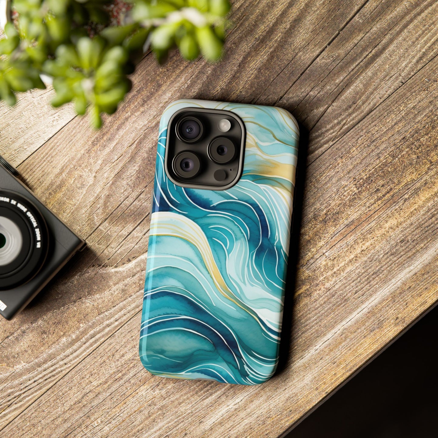 Tough Cases: Teal Ocean Wave Protective Phone Case