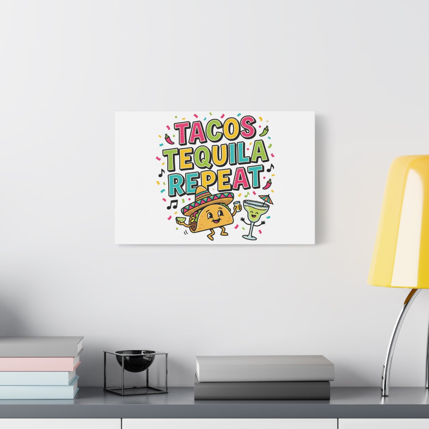 Tacos Tequila Repeat Canvas | Cinco de Mayo party wall art