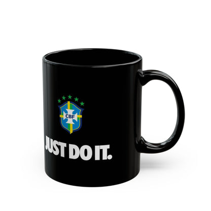 Brazil Flag & CBF Crest Black Mug —  Soccer Fan Coffee Cup