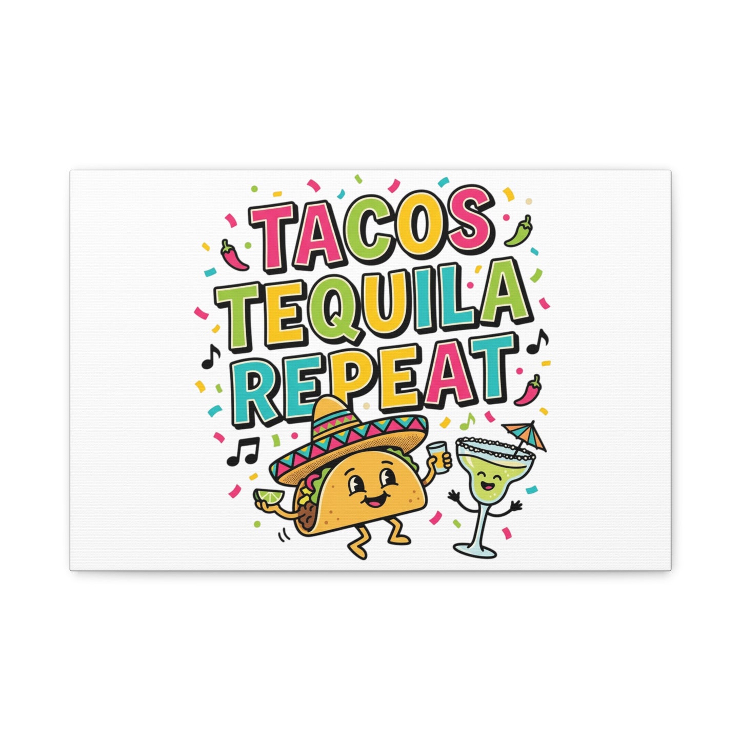 Tacos Tequila Repeat Canvas | Cinco de Mayo party wall art