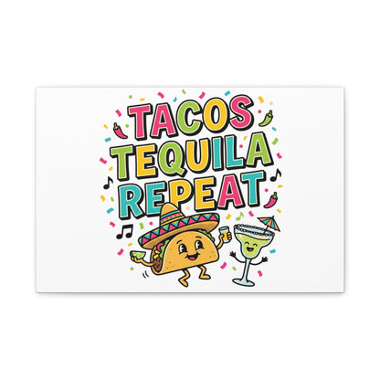 Tacos Tequila Repeat Canvas | Cinco de Mayo party wall art