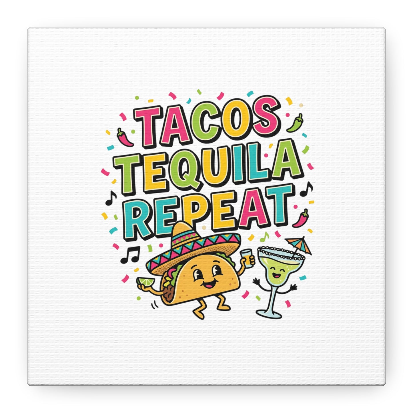Tacos Tequila Repeat Canvas | Cinco de Mayo party wall art