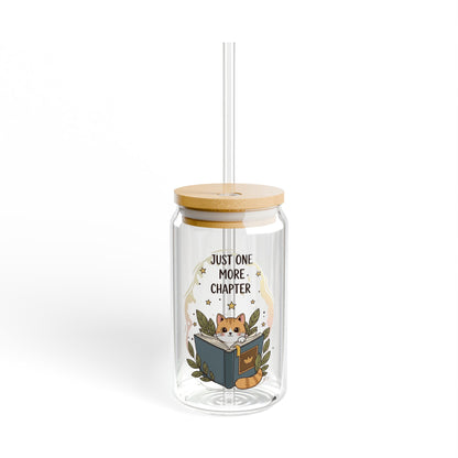 16oz Glass Sipper - "Just One More Chapter" Reading Cat Design