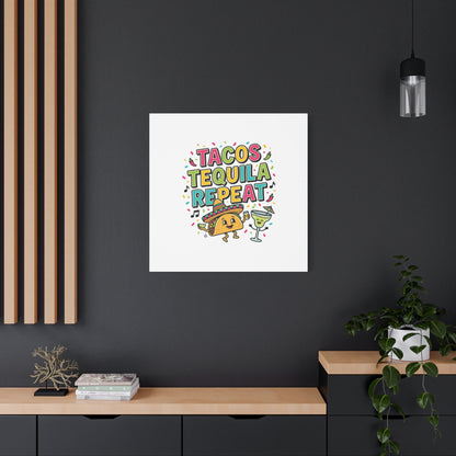 Tacos Tequila Repeat Canvas | Cinco de Mayo party wall art