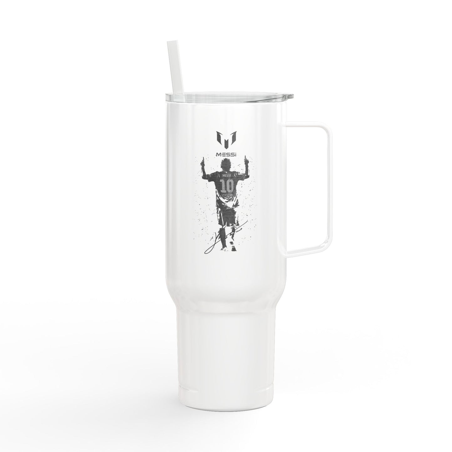 40oz Engraved Sports Tumbler — Soccer Player Silhouette Stainless Travel Mug with Lid & Straw