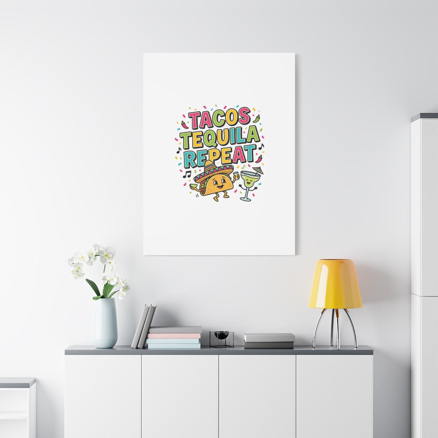 Tacos Tequila Repeat Canvas | Cinco de Mayo party wall art