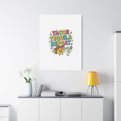 Tacos Tequila Repeat Canvas | Cinco de Mayo party wall art