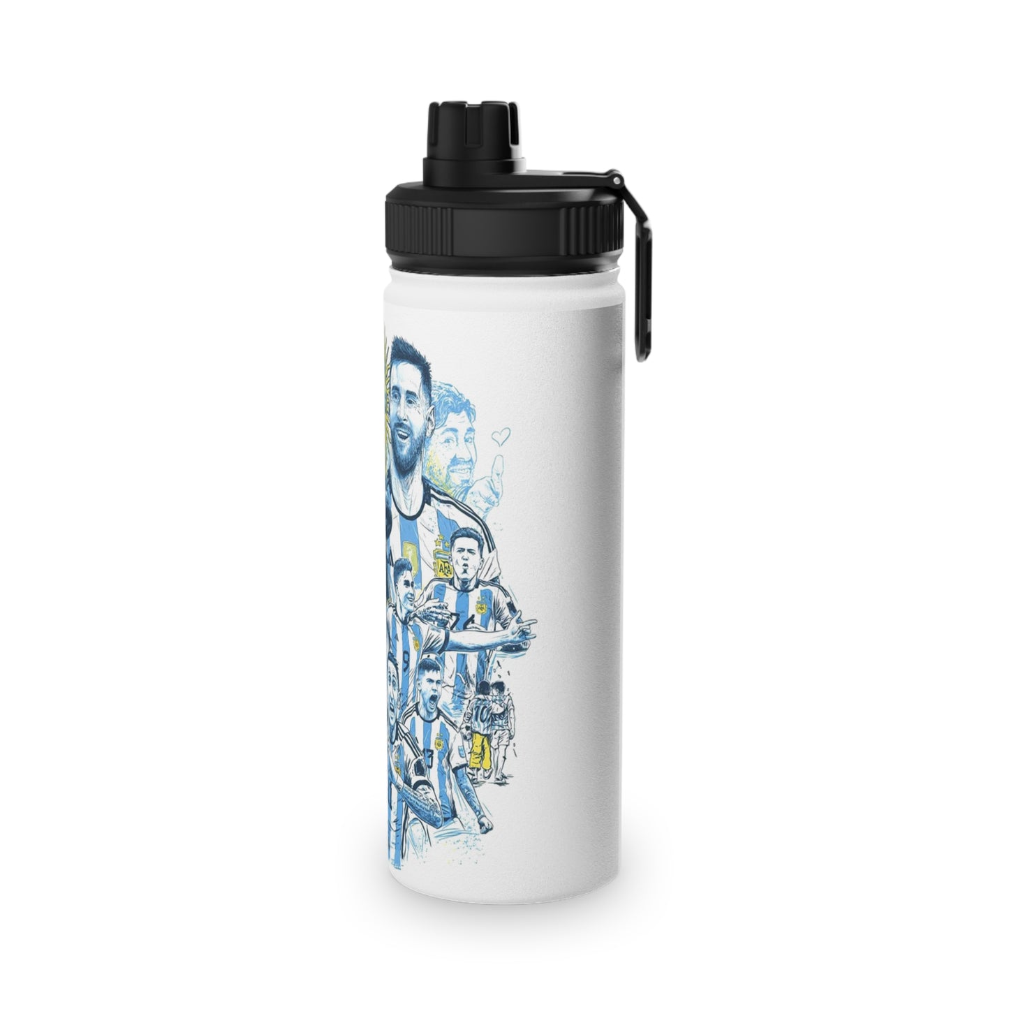 Argentina Soccer Water Bottle — Lionel Messi & National Team Illustration, Stainless Steel Sports Lid