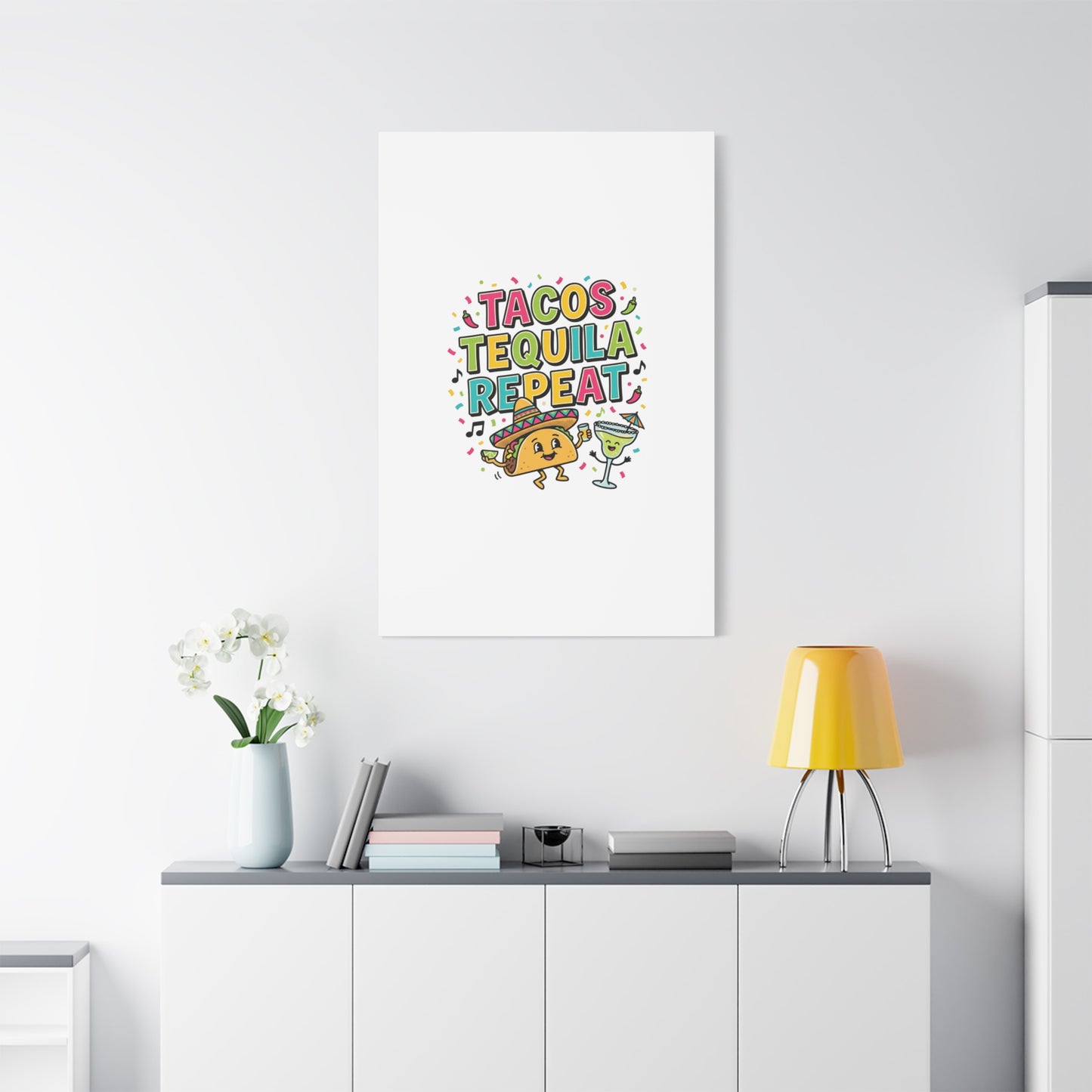 Tacos Tequila Repeat Canvas | Cinco de Mayo party wall art