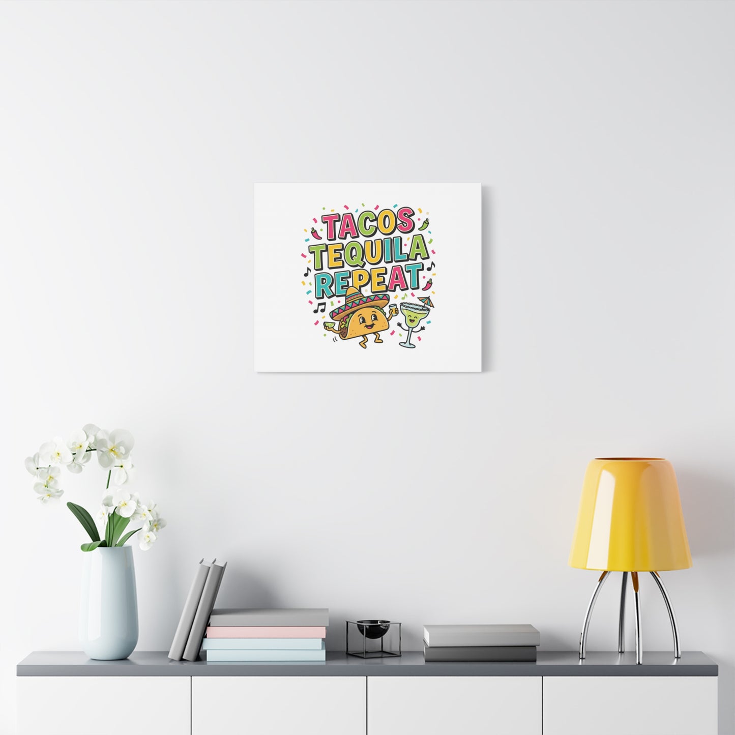 Tacos Tequila Repeat Canvas | Cinco de Mayo party wall art