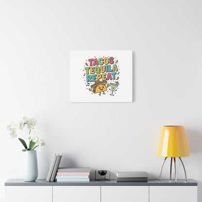 Tacos Tequila Repeat Canvas | Cinco de Mayo party wall art