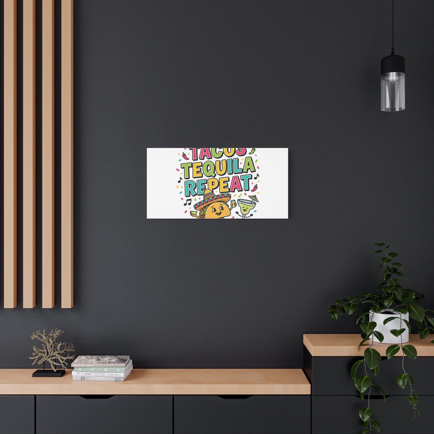 Tacos Tequila Repeat Canvas | Cinco de Mayo party wall art