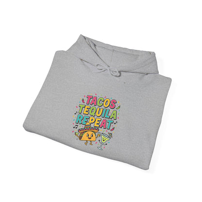 Tacos Tequila Repeat Hoodie | Cinco de Mayo taco shirt, margarita party sweatshirt
