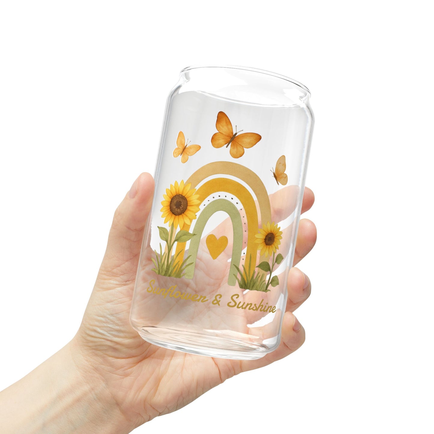 Sunflower & Sunshine 16oz Glass Sipper with Bamboo Lid