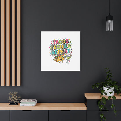 Tacos Tequila Repeat Canvas | Cinco de Mayo party wall art