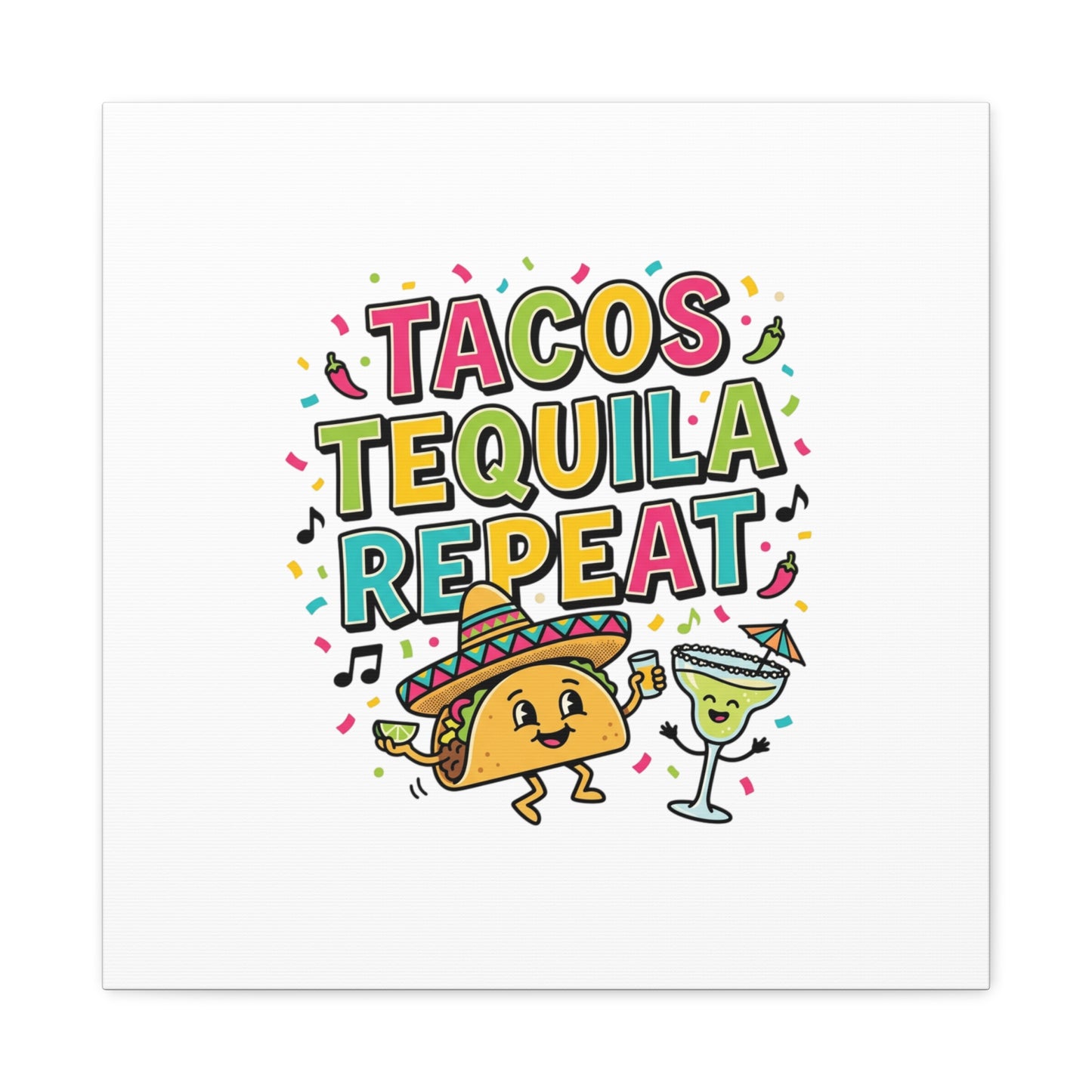 Tacos Tequila Repeat Canvas | Cinco de Mayo party wall art