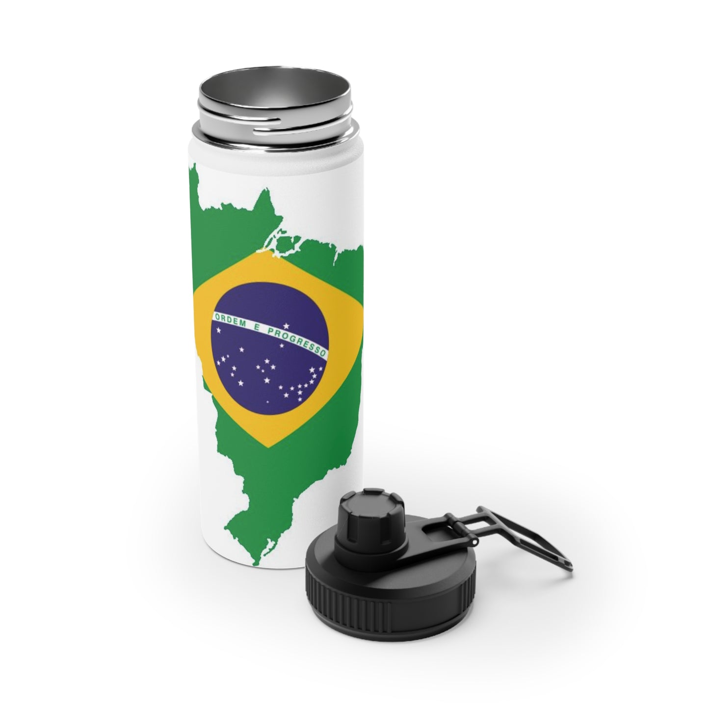 Brazil Flag Map Stainless Steel Water Bottle — Sports Lid
