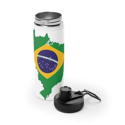 Brazil Flag Map Stainless Steel Water Bottle — Sports Lid