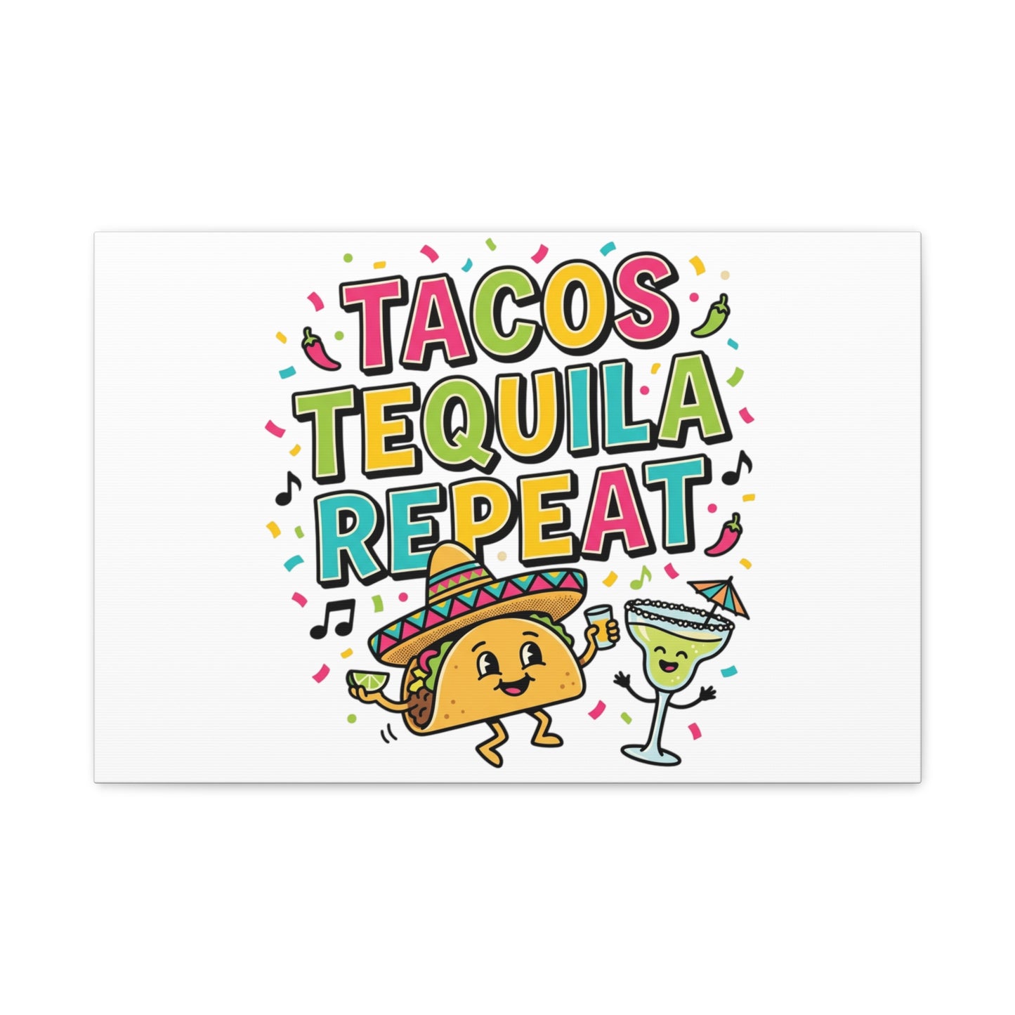 Tacos Tequila Repeat Canvas | Cinco de Mayo party wall art