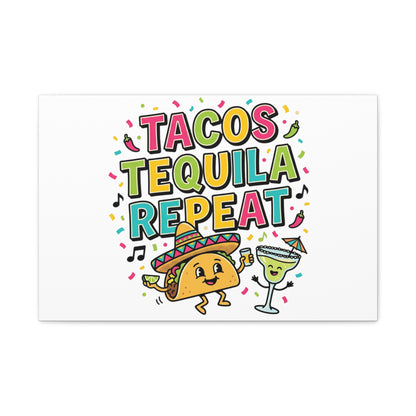 Tacos Tequila Repeat Canvas | Cinco de Mayo party wall art