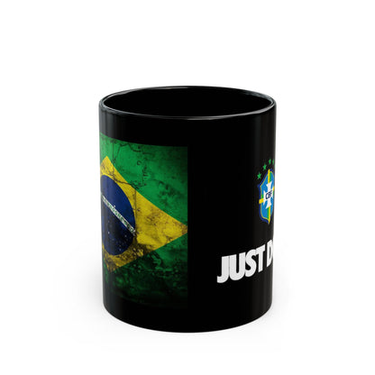 Brazil Flag & CBF Crest Black Mug —  Soccer Fan Coffee Cup