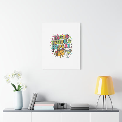 Tacos Tequila Repeat Canvas | Cinco de Mayo party wall art