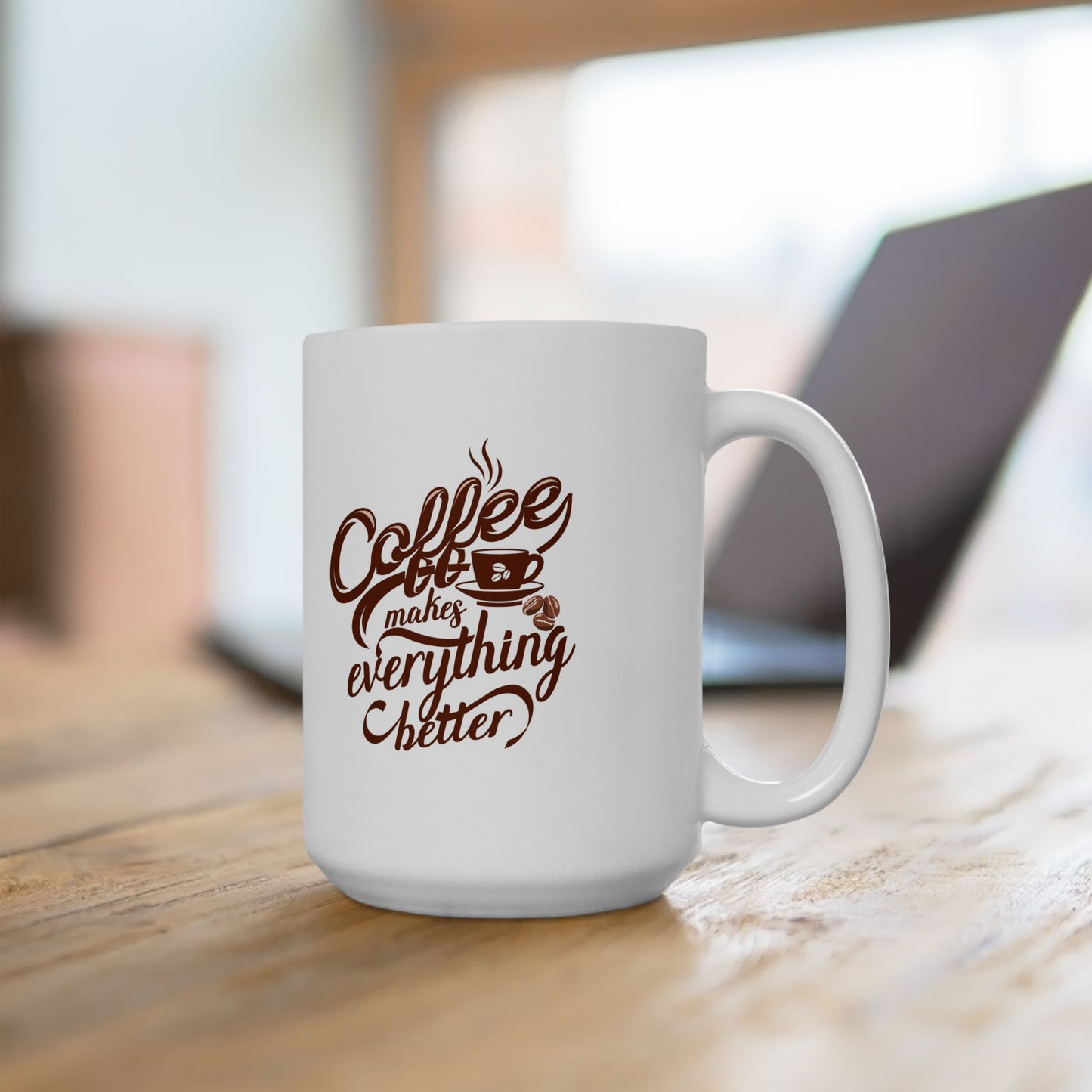 Coffee Everything Mug – Retro Brown Script Ceramic Coffee Cup (11oz & 15oz)