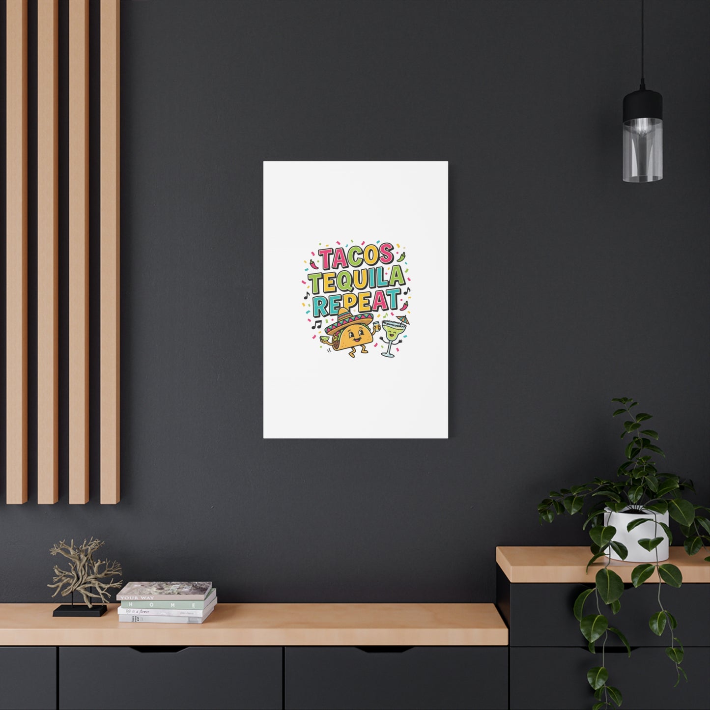 Tacos Tequila Repeat Canvas | Cinco de Mayo party wall art