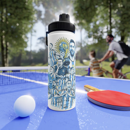 Argentina Soccer Water Bottle — Lionel Messi & National Team Illustration, Stainless Steel Sports Lid