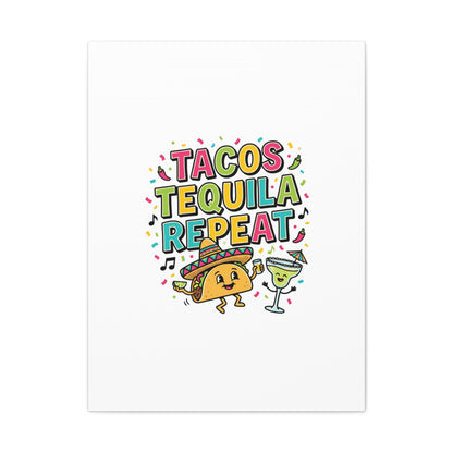 Tacos Tequila Repeat Canvas | Cinco de Mayo party wall art