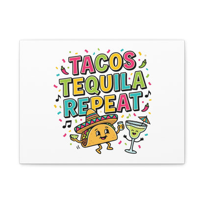 Tacos Tequila Repeat Canvas | Cinco de Mayo party wall art