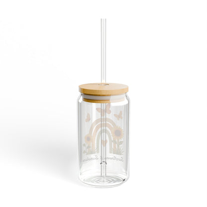 Sunflower & Sunshine 16oz Glass Sipper with Bamboo Lid