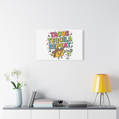 Tacos Tequila Repeat Canvas | Cinco de Mayo party wall art