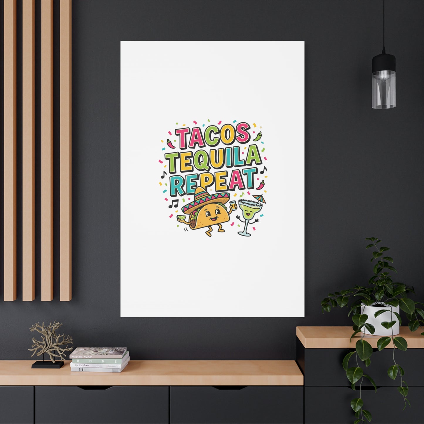 Tacos Tequila Repeat Canvas | Cinco de Mayo party wall art