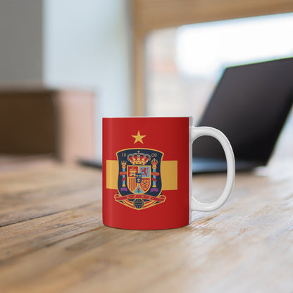 Spain Football Crest 11oz Mug — Spanish National Team Soccer Emblem on Red