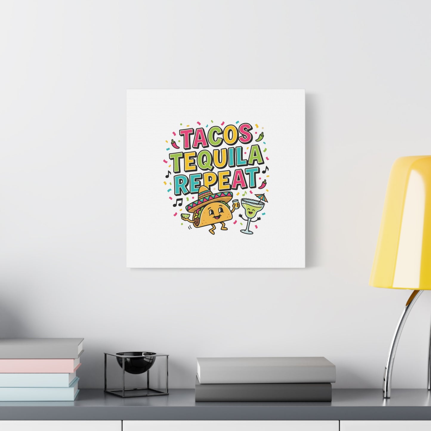 Tacos Tequila Repeat Canvas | Cinco de Mayo party wall art