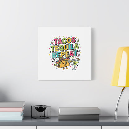 Tacos Tequila Repeat Canvas | Cinco de Mayo party wall art