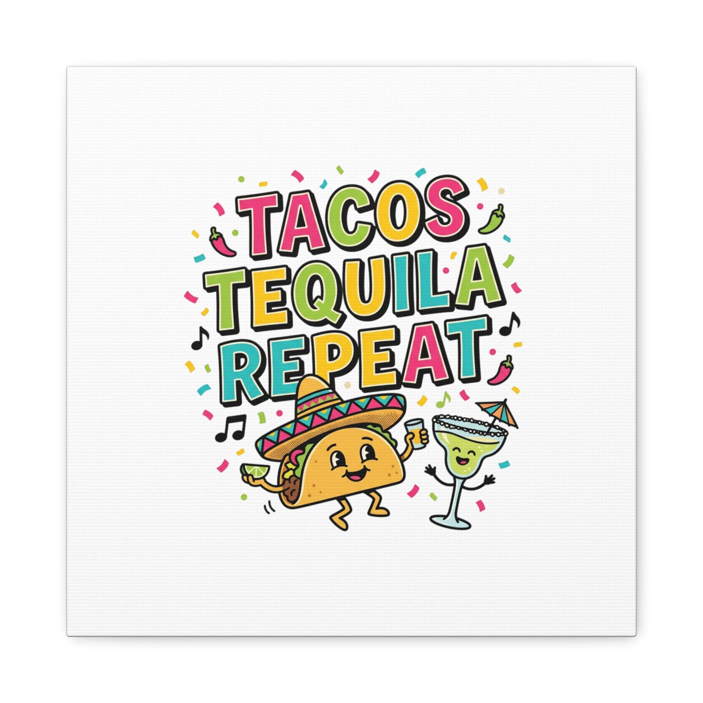 Tacos Tequila Repeat Canvas | Cinco de Mayo party wall art