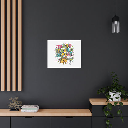 Tacos Tequila Repeat Canvas | Cinco de Mayo party wall art