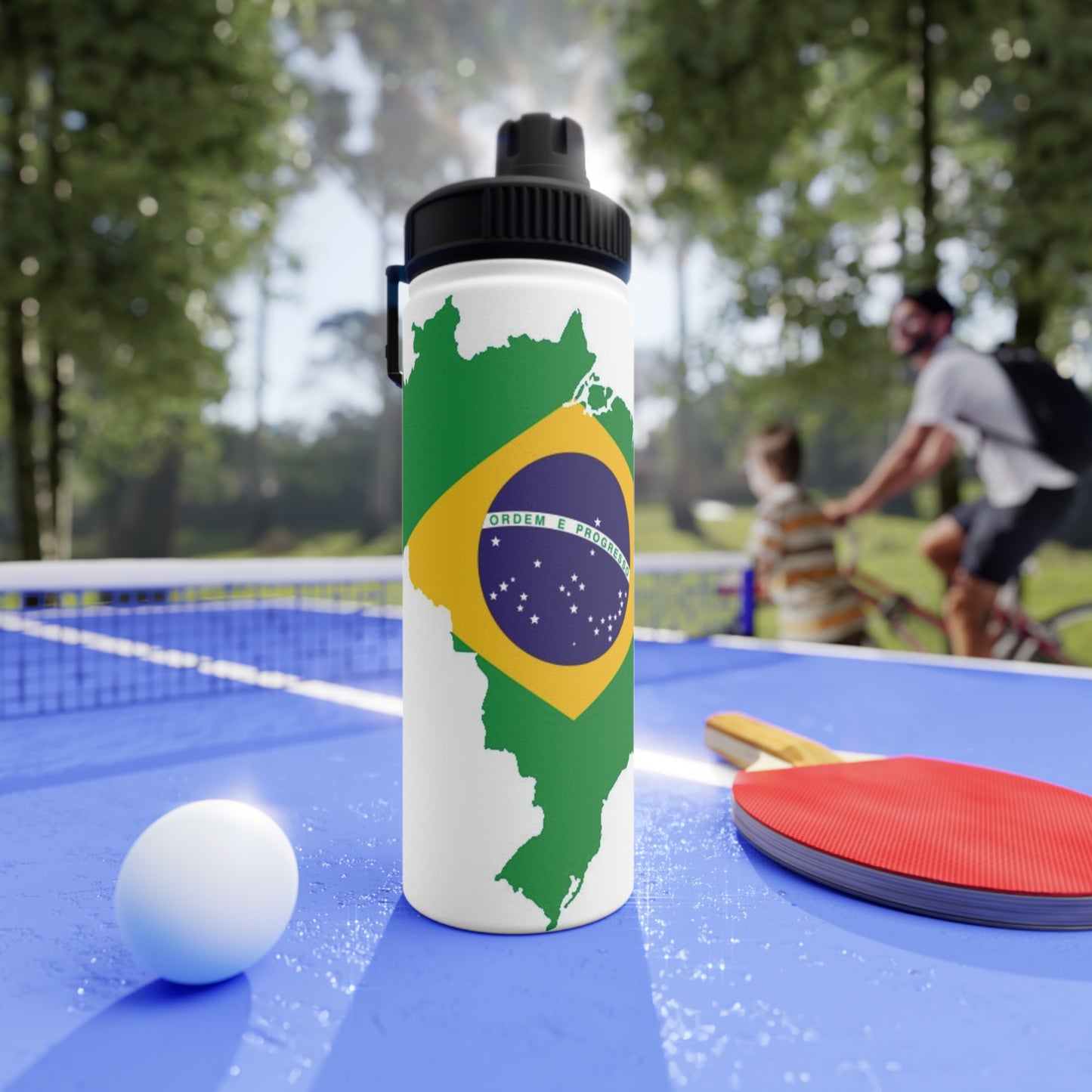 Brazil Flag Map Stainless Steel Water Bottle — Sports Lid