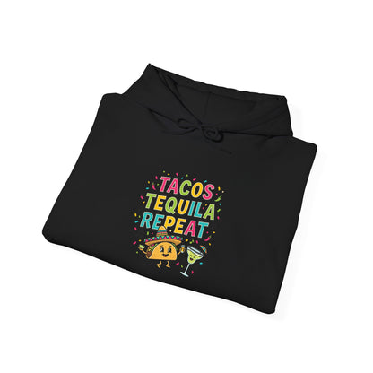 Tacos Tequila Repeat Hoodie | Cinco de Mayo taco shirt, margarita party sweatshirt