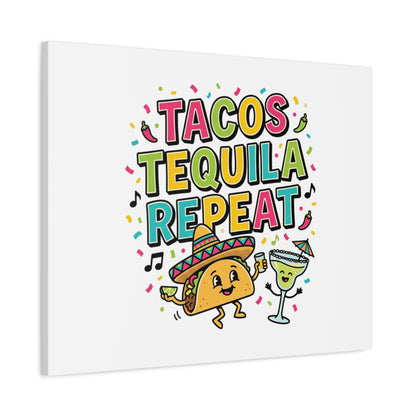 Tacos Tequila Repeat Canvas | Cinco de Mayo party wall art