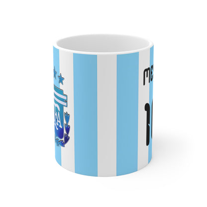 Argentina Football AFA Crest Mug — Blue White Striped 11oz Soccer Coffee Cup