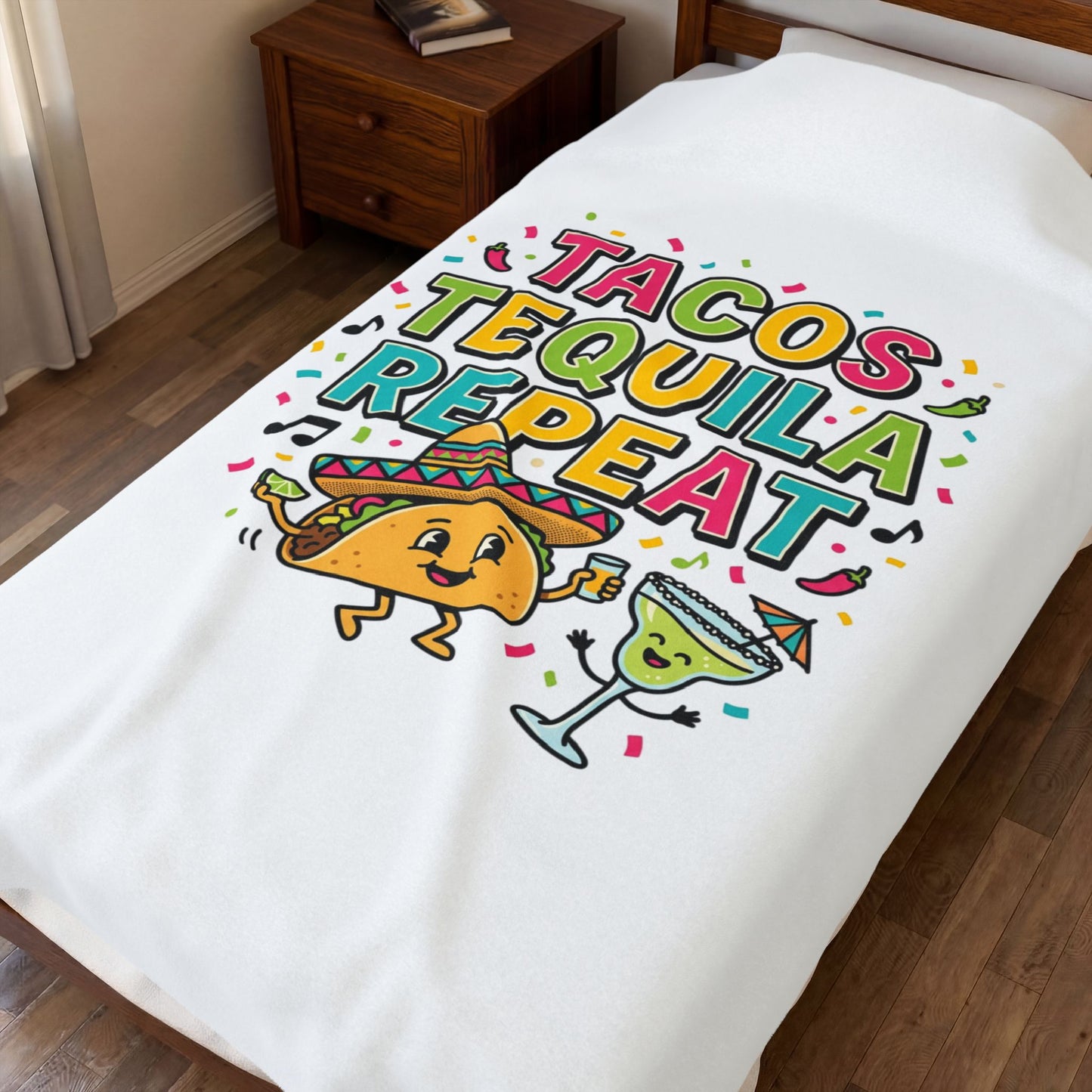 Tacos Tequila Repeat Velveteen Blanket | Cinco de Mayo fiesta humor