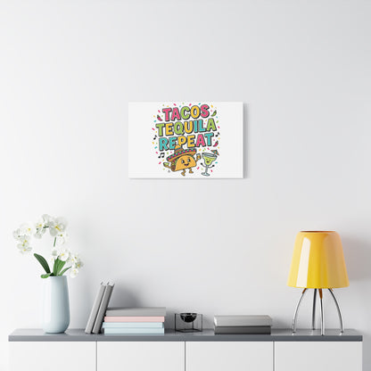 Tacos Tequila Repeat Canvas | Cinco de Mayo party wall art