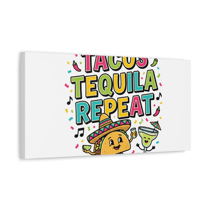 Tacos Tequila Repeat Canvas | Cinco de Mayo party wall art
