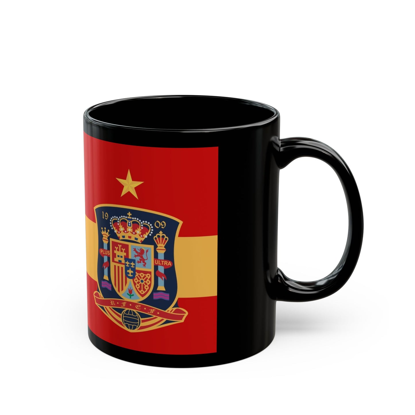 Spain Flag Coffee Mug — Spanish Crest 11oz/15oz Black Ceramic