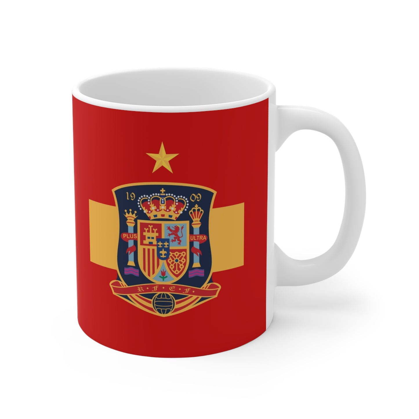 Spain Football Crest 11oz Mug — Spanish National Team Soccer Emblem on Red