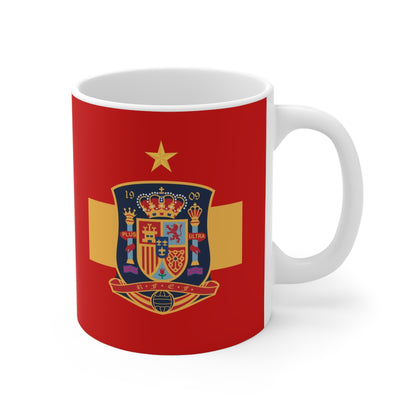 Spain Football Crest 11oz Mug — Spanish National Team Soccer Emblem on Red