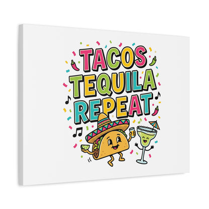 Tacos Tequila Repeat Canvas | Cinco de Mayo party wall art
